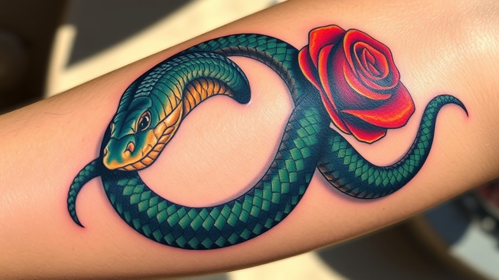 Read more about the article Snake and Rose Tattoo Meaning and Symbolism