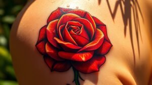 Read more about the article Fire Rose Tattoo Meaning and Symbolism